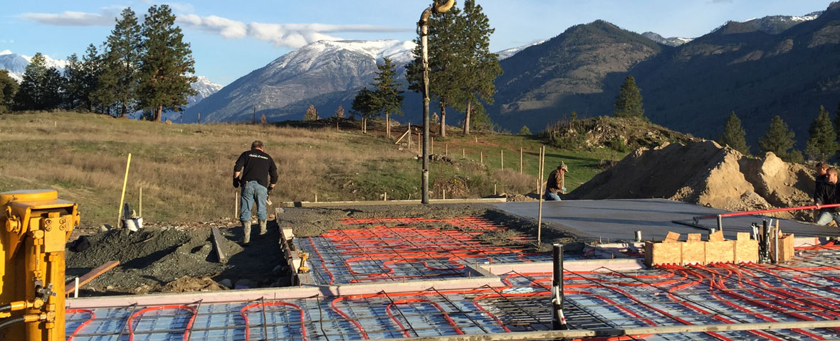 Artistic Concrete providing new construction radiant floor heating with a polished concrete floor in Lake Chelan.