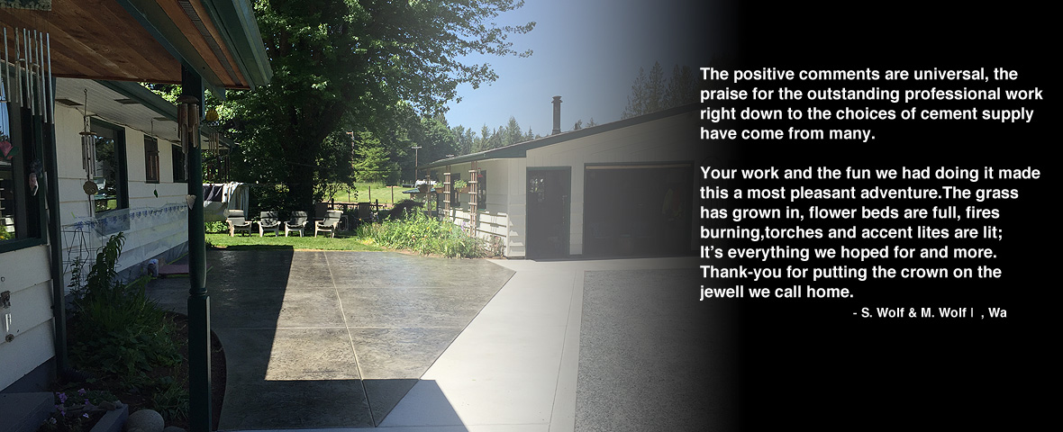 Artistic Concrete pouring new Integral colored Roman slate stamped concrete  driveway in Arlington, Washington area.